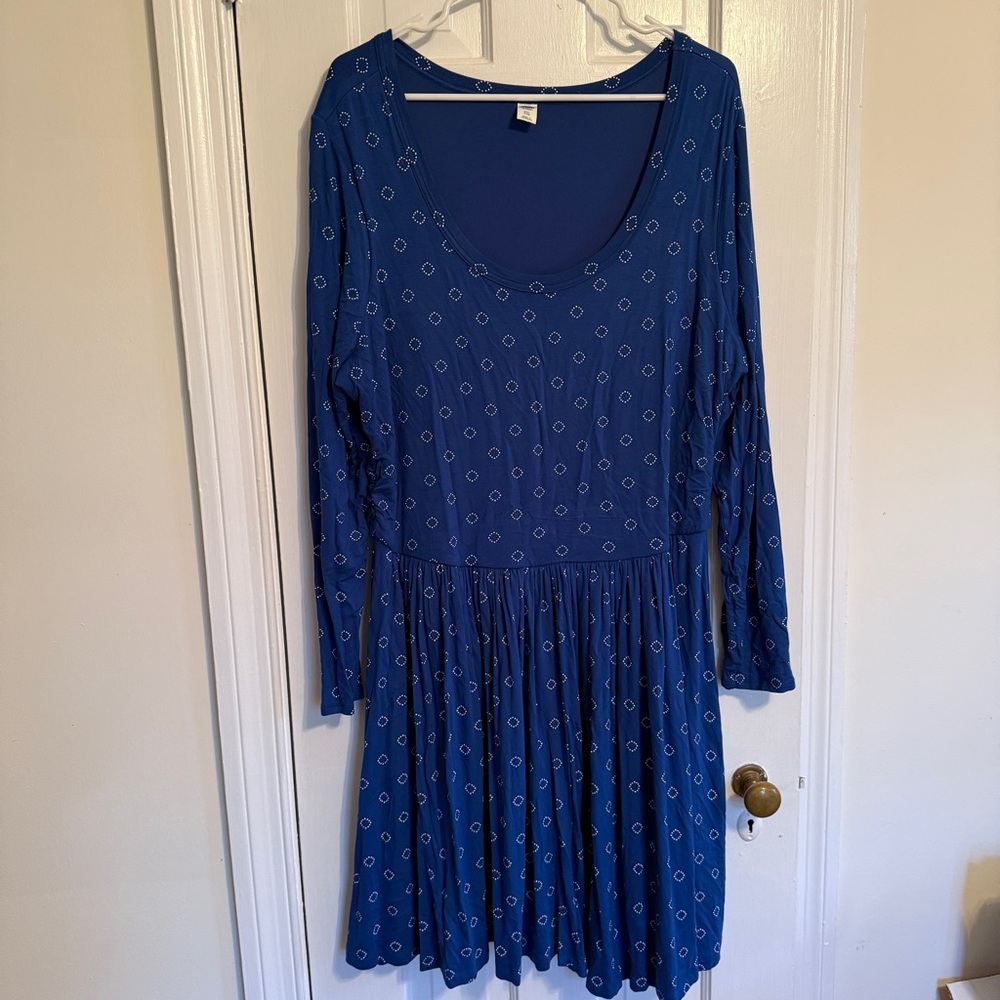 Old Navy Blue Long Sleeve Dress with Pattern